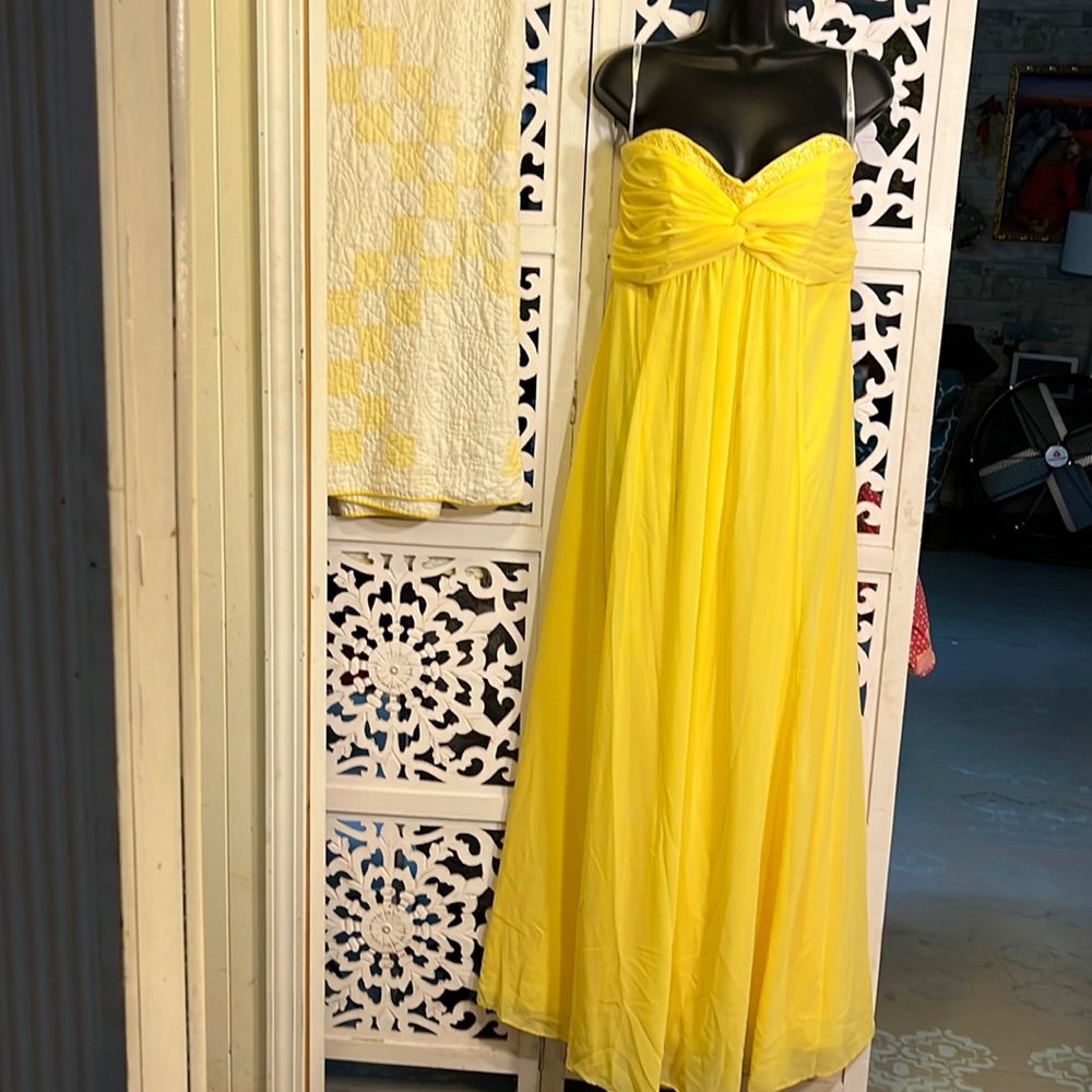 David’s Bridal- beautiful yellow strapless dress.
